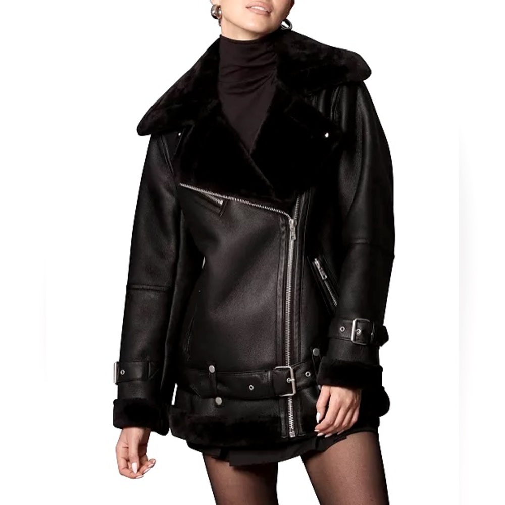 Oversized Faux Shearling Biker Jacket